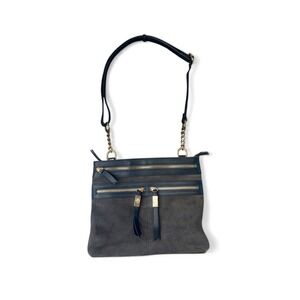 Spartina 449  Navy Gray Leather Suede Crossbody Bag Gold Hardware